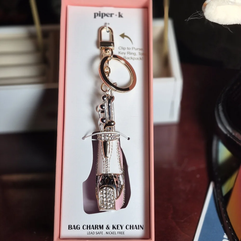NWT Piper Silver , Gold And Pink Bag Golf Bag Charm Key Chain
